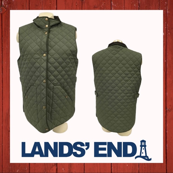 Lands End Olive Green Quilted Barn Vest 